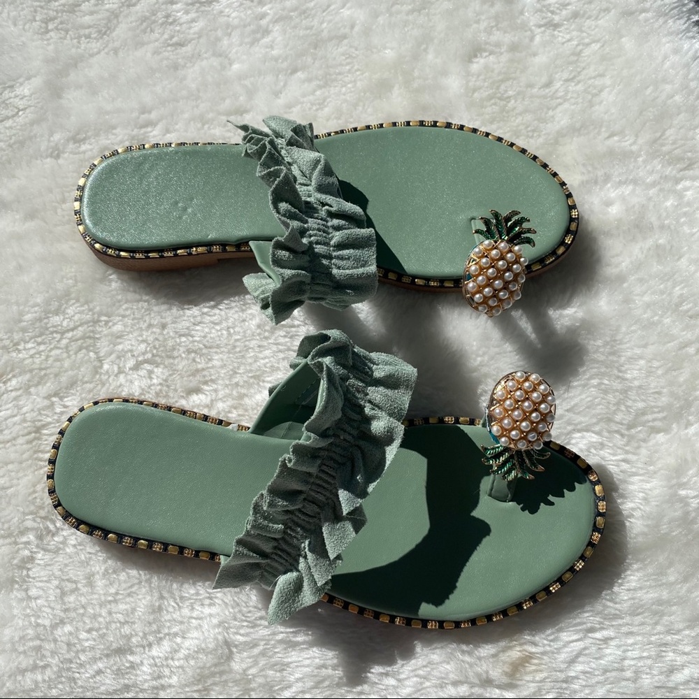 Pearl pineapple ruffle sandals macaron green - Picture 4 of 6